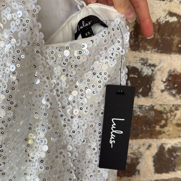 NWT Lulus Force Of Fashion White Sequin Backless Mini Dress XS - Picture 7 of 9
